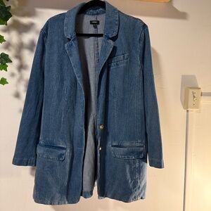 Express Denim Blazer Jacket with Button Details